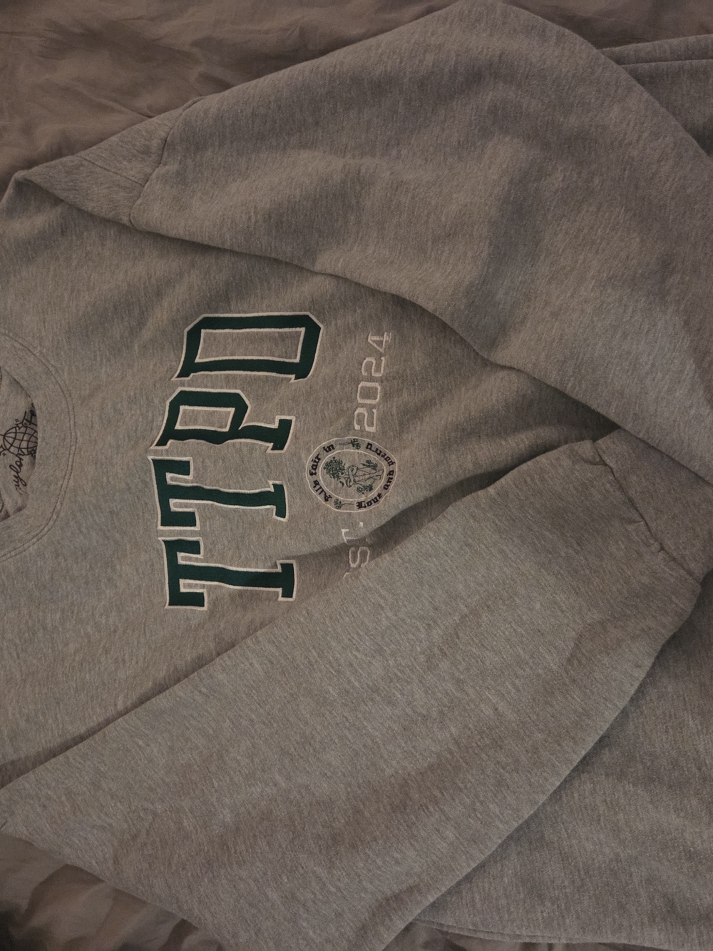 Taylor Gray Crewneck Sweatshirt with Dark Green Lettering